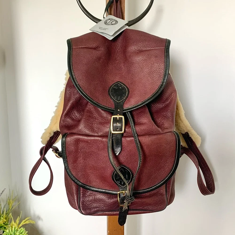 NEW Artisan Handcrafted Leather Shearling Backpack Bag Turtle Ridge wine cream